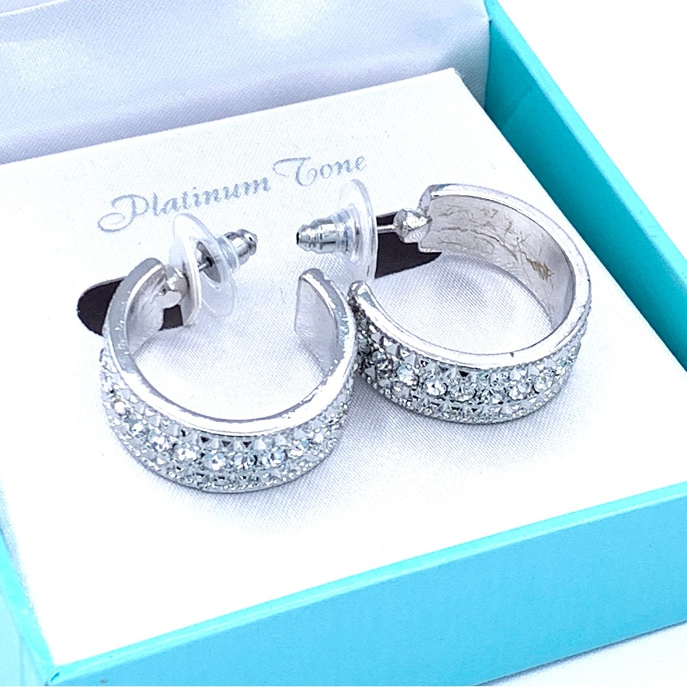 Sears Vintage Platinum Tone Rhinestone Pierced Earrings